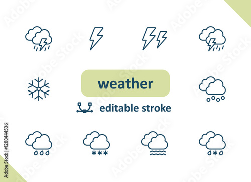 Weather icons. Weather forecast, meteorology, clouds, wind, rain, sunny vector icon set