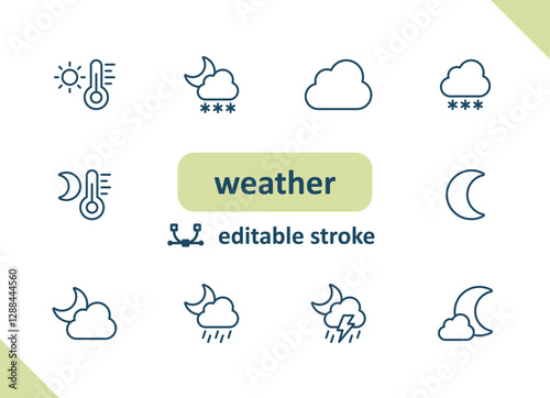 Weather icons. Weather forecast, meteorology, wind, clouds, rain, sunny vector icon set