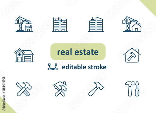 Real estate icons. House, buildings, home vector icon set