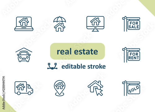 Real estate icons. House, buildings, home vector icon set