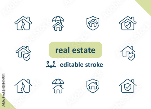 Real estate icons. House, buildings, home vector icon set