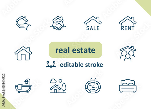 Real estate icons. House, buildings, home vector icon set