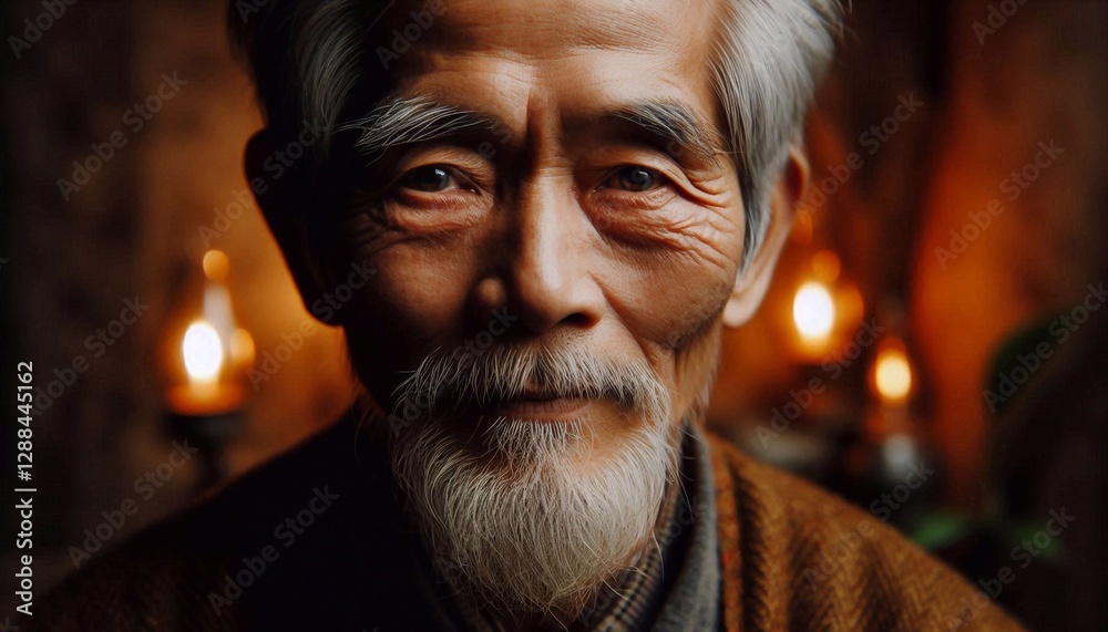 An intimate portrait of an older man with a story. The composition highlights his weathered face and gentle eyes, surrounded by warmth. An intimate portrait of an older man with a story. The composition highlights his weathered face and gentle eyes, surrounded by warmth.