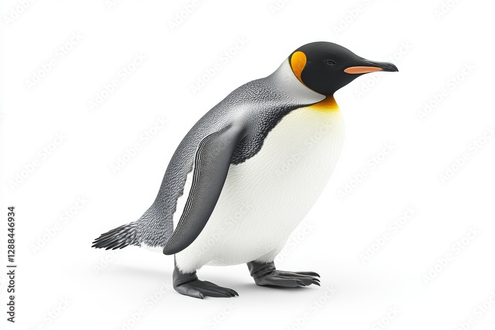 Fototapeta premium Majestic King Penguin Standing Antarctic Wildlife Bird Photography Isolated White Background