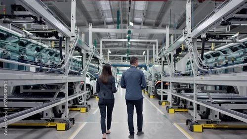 Automated car manufacturing process in a high-tech factory