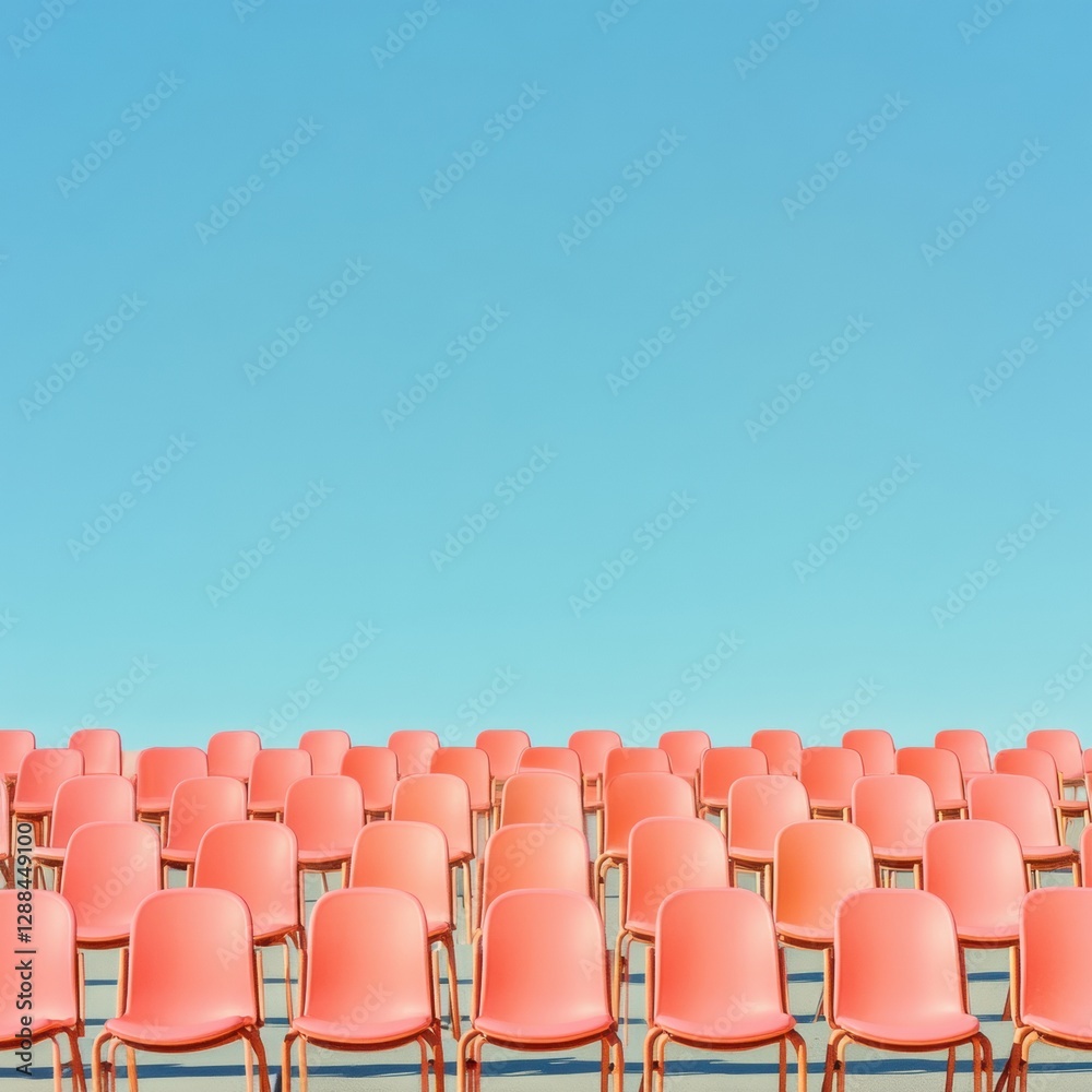 Obraz premium Modern Event Seating Design Vibrant Upholstered Chairs on Tiered Riser - Dynamic Entertainment Venue Layout and Audience Engagement Strategy