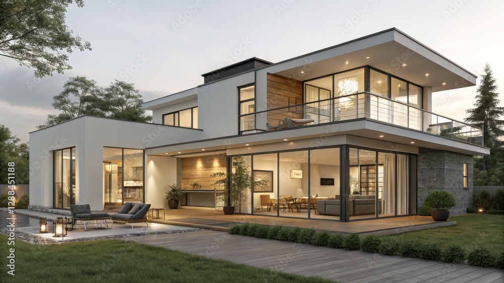 Modern Two-Story House Night Exterior and Interior Design, Architectural Visualization, 3D Rendering, keyword1 Modern House, keyword2 Home Design Modern Two-Story House Night Exterior and Interior Design, Architectural Visualization, 3D Rendering, keyword1 Modern House, keyword2 Home Design