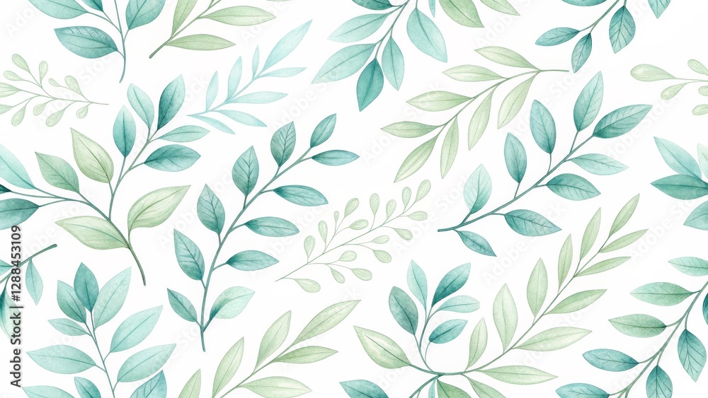 Watercolor Teal and Green Leaf Seamless Pattern Botanical Illustration, Floral Design, Nature Concept Watercolor painting, leaf pattern Watercolor Teal and Green Leaf Seamless Pattern Botanical Illustration, Floral Design, Nature Concept Watercolor painting, leaf pattern