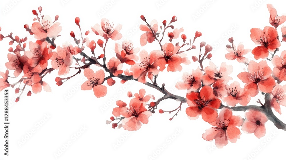 A watercolor illustration of cherry blossom branches in soft pink hues. A watercolor illustration of cherry blossom branches in soft pink hues.
