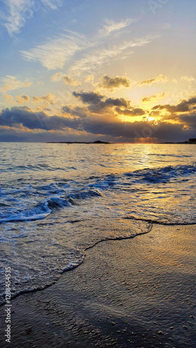 Colorful sunset over the sea waves.Sunset sky over sea.