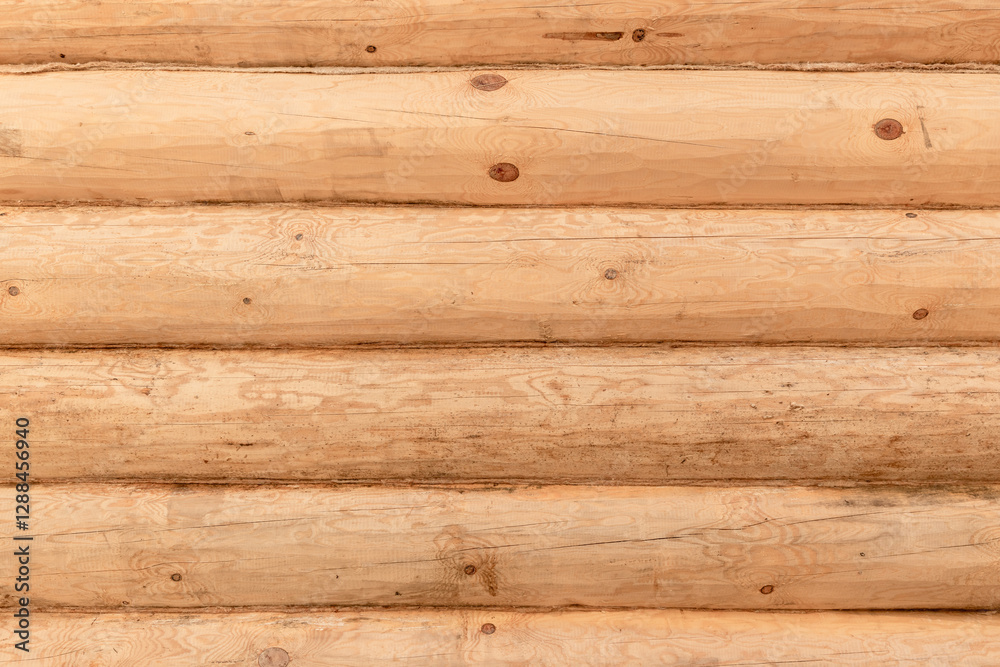 New Horizontal Wooden Log Wall With Natural Knots New Horizontal Wooden Log Wall With Natural Knots