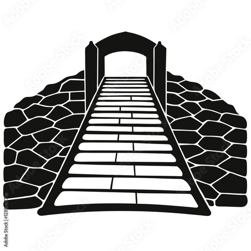 silhouette vector of narrow stone pathway bridge