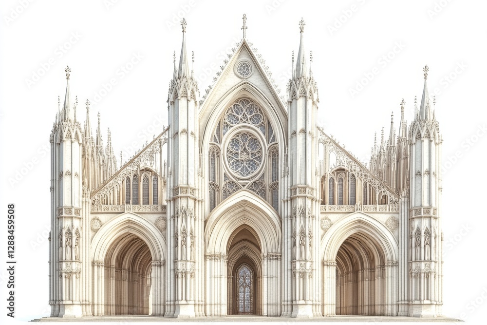 Fototapeta premium Majestic Gothic Cathedral Facade Architectural Detail White Stone Religious Building High