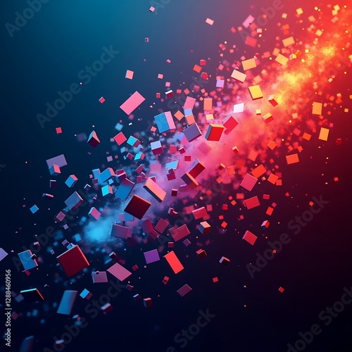 Abstract Colorful Cubes Exploding In Motion