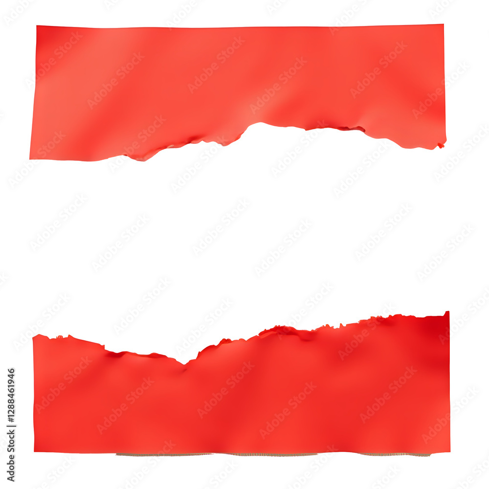 Fototapeta premium Jagged Red Paper Tears Isolated on Clean White Background