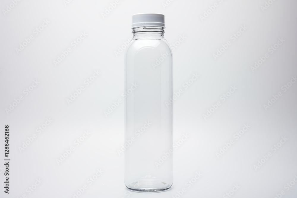 Clear plastic bottle standing on a plain surface Clear plastic bottle standing on a plain surface