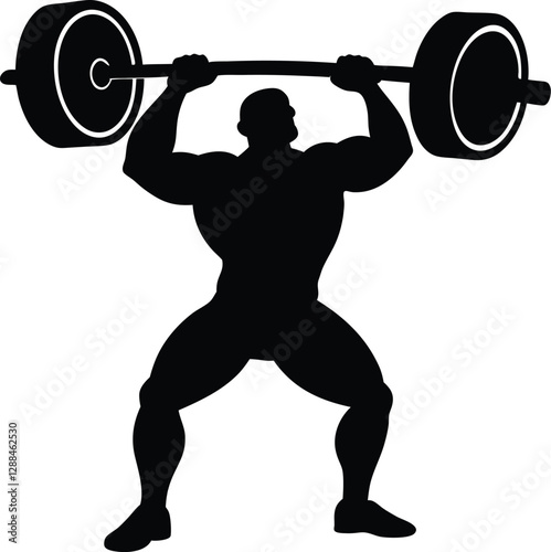 Weightlifting Silhouette Vector: Strong Athlete Lift, Gym Workout Graphic, Fitness Power Icon, Bodybuilding Design, Sport Training Art.