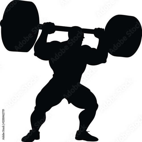 Weightlifting Silhouette Vector: Strong Athlete Lift, Gym Workout Graphic, Fitness Power Icon, Bodybuilding Design, Sport Training Art.