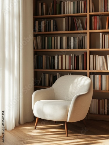 Chair facing bookshelf