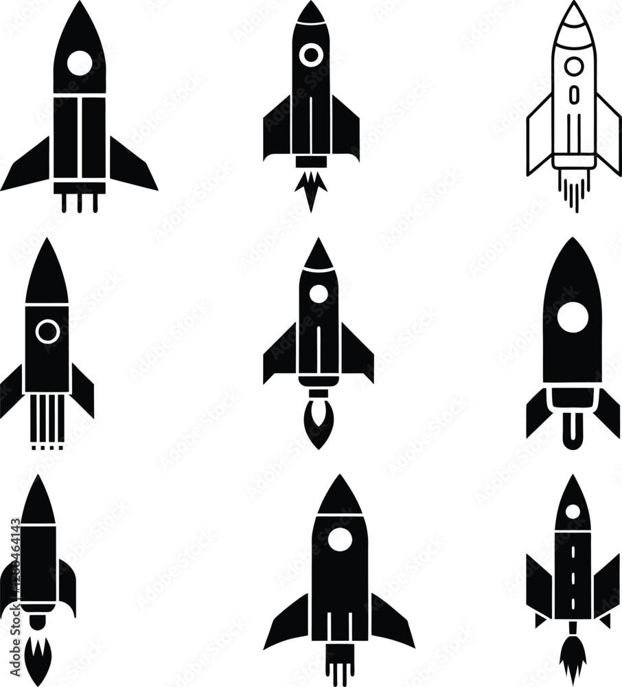 Set of Simple Rocket Icons for Startup or Space Theme Set of Simple Rocket Icons for Startup or Space Theme