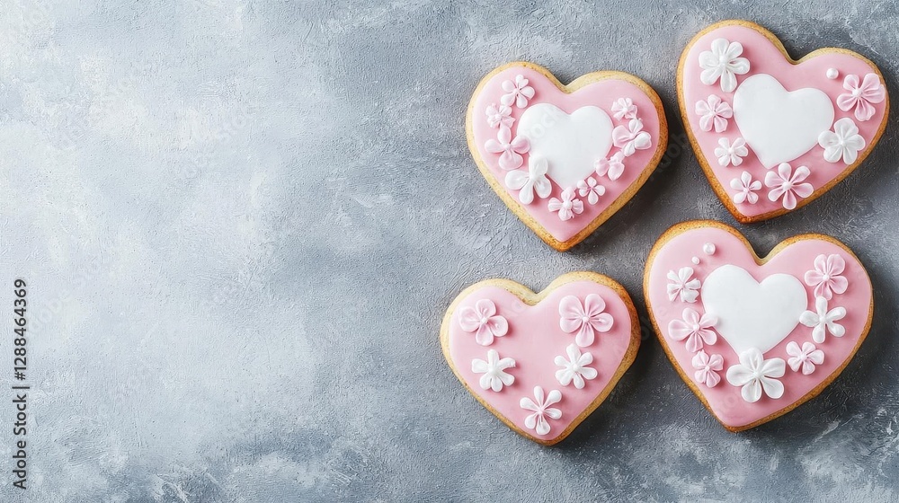 Obraz premium abstract-art-style, Delicious heart shaped cookies on light background Valentine's Day celebration ,space for text,