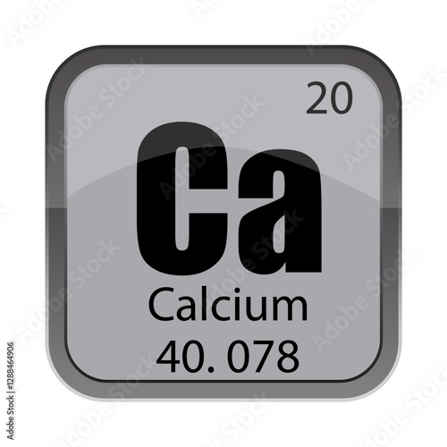 Ca Calcium symbol. Number 20 detail. Weight 40.078 note. Vector chemistry icon.