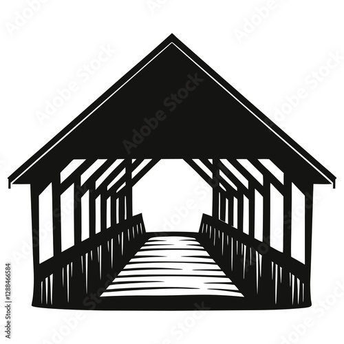 silhouette vector of covered wooden bridge