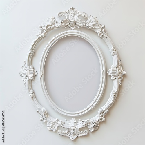 furniture, home décor design, and white antique ornamental oval picture frame isolated on a vibrant background, Generative AI.