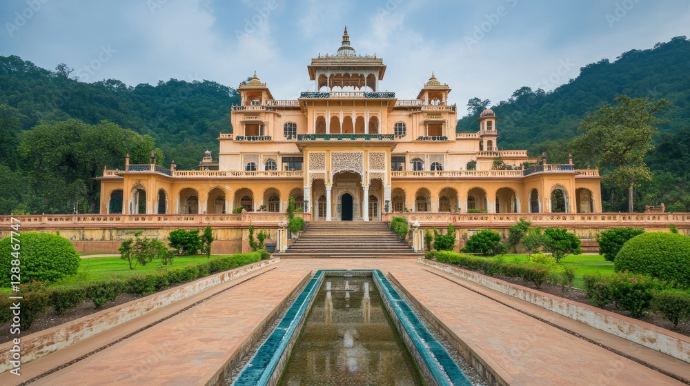 Fototapeta premium Majestic Palace Complex Surrounded by Lush Greenery 