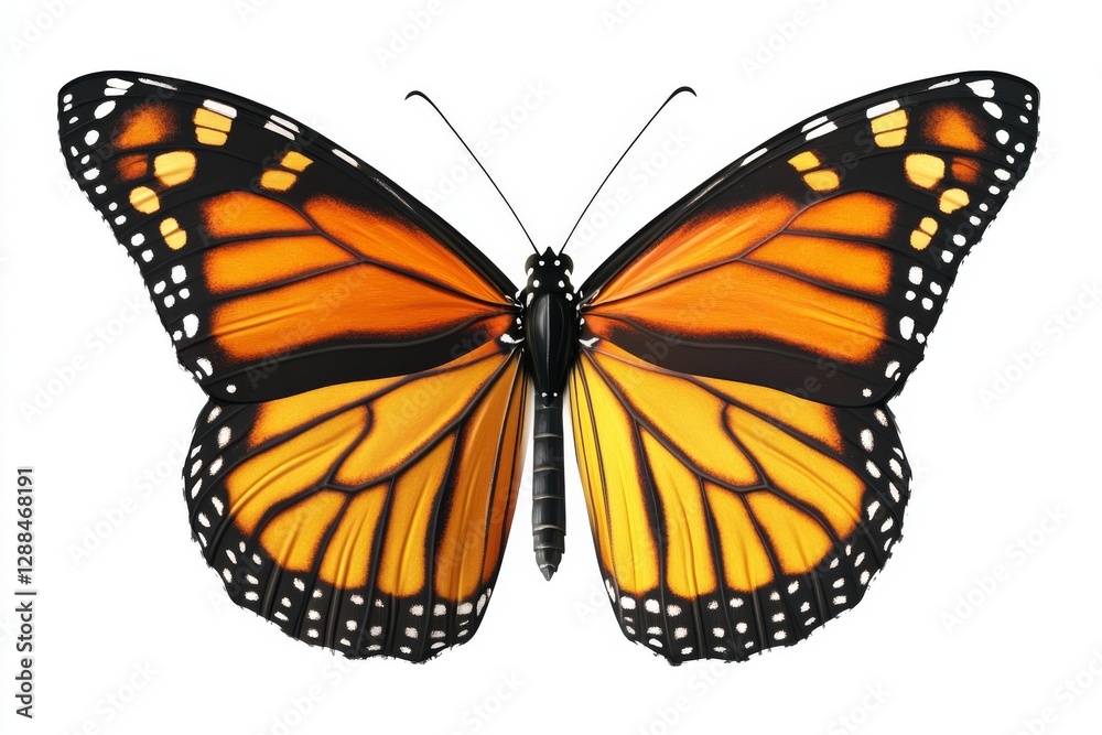 Fototapeta premium Vibrant Monarch Butterfly Wings Isolated on White Background Detailed Close Up