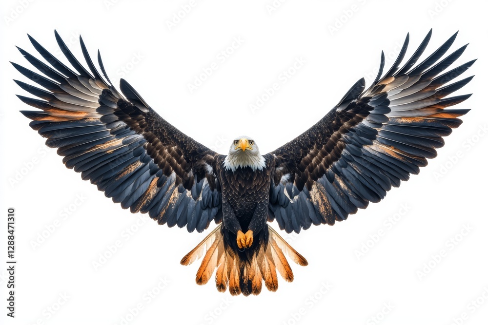 Obraz premium Majestic Bald Eagle with Wings Spread Wide Isolated on White Background