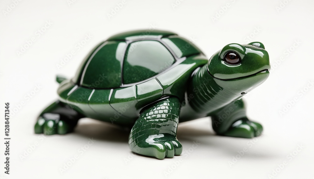 Fototapeta premium Green Ceramic Turtle Figurine on a White Background, Simple and Elegant Design