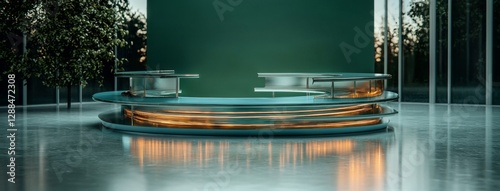 The Blue Sports News Desk 3 Angles are shown isolated on a chroma key green screen background