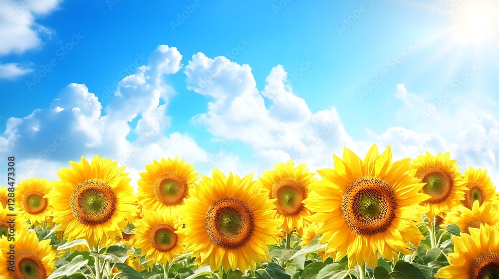 A field of sunflowers swaying beneath a vibrant blue sky A field of sunflowers swaying beneath a vibrant blue sky