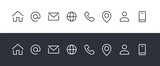 Contact Icons Set: Home, Phone, Mobile, Email, Address, Location, Website, Globe, – Vector Collection. Contact Us Linear Vector icons.