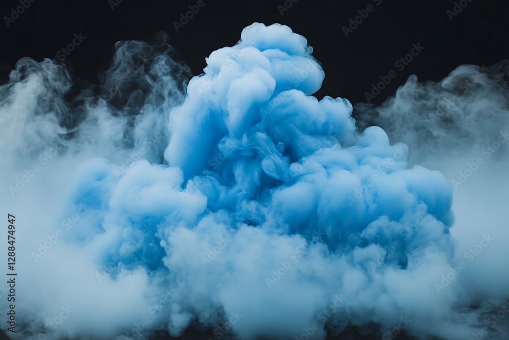 Naklejka premium Abstract blue smoke cloud on black background.