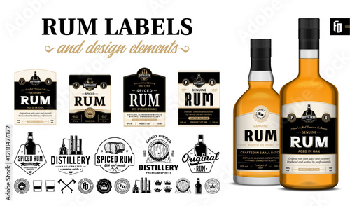 Vector rum labels, badges, icons and design elements