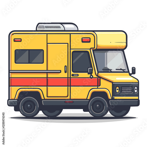 Flat vector illustration of a camper van on a white background.