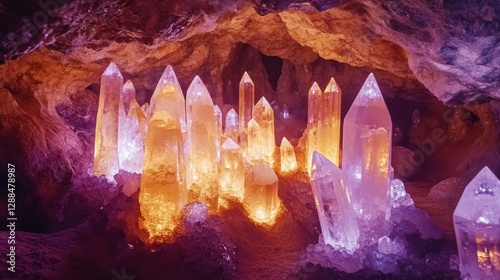 Crystal Cave Wonders: Illuminated Gemstones in a Magical Underground Realm photo