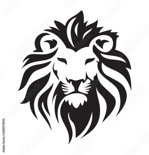 Black and white Lion head vector illustration with symmetrical design, for your logo template