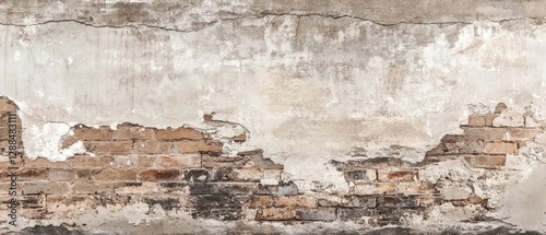 Aged brown brick wall with weathered details, rustic and industrial minimalism
