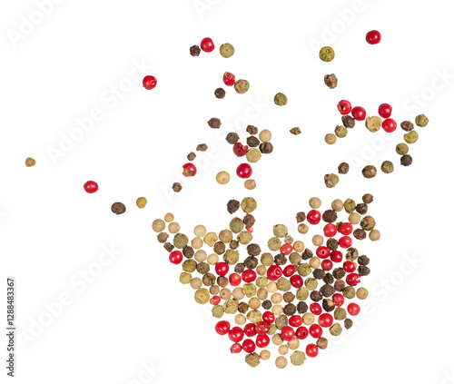 Obraz na plátně Scattered mix of peppercorns red, green and black on isolated background