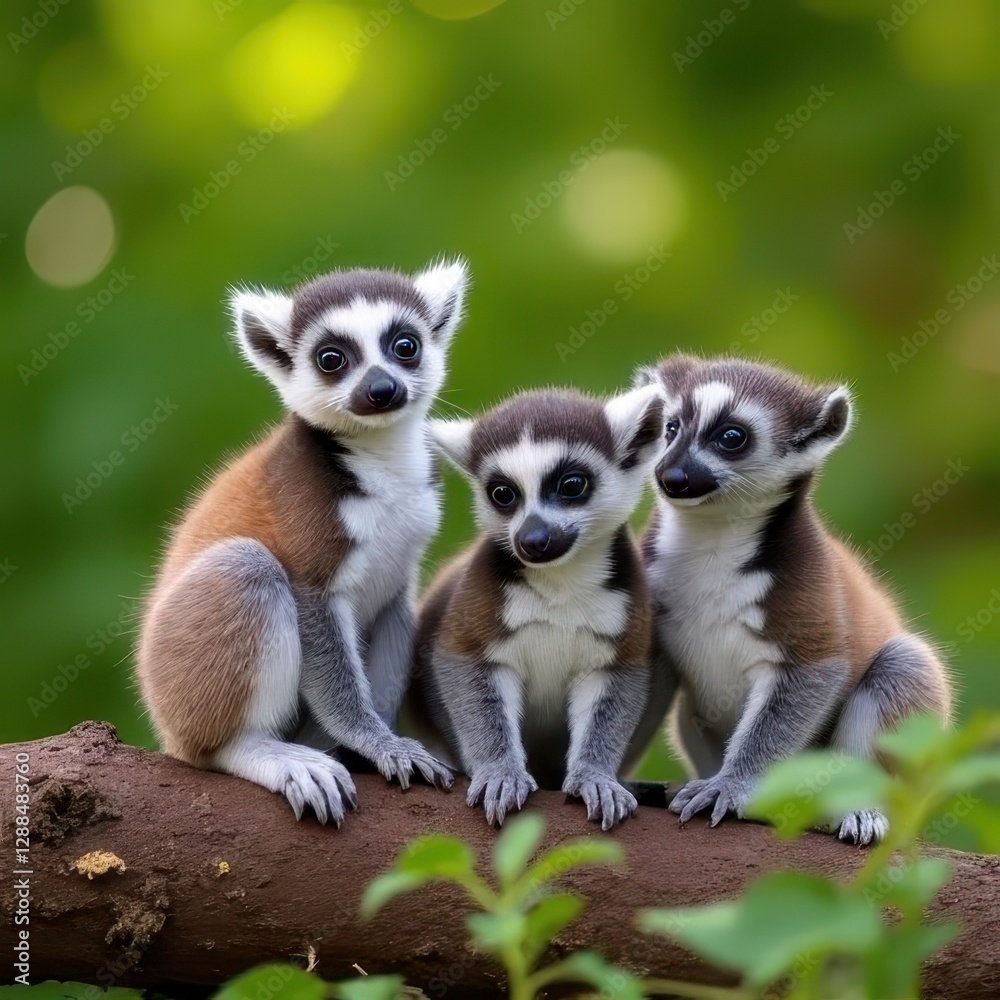 Obraz premium Playful Lemur Family in a Natural Habitat
