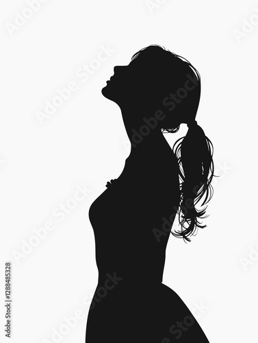 Woman's silhouette is shown with her hair in a ponytail. The image is black and white, giving it a classic and timeless feel.