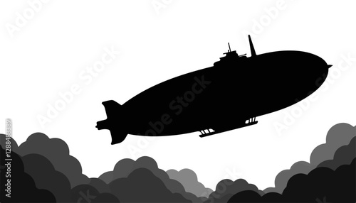 Silhouette of a zeppelin flying above clouds