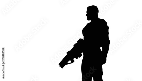Silhouette of soldier holding gun against white background