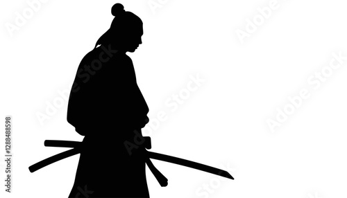 Silhouette of a samurai holding swords against a white background
