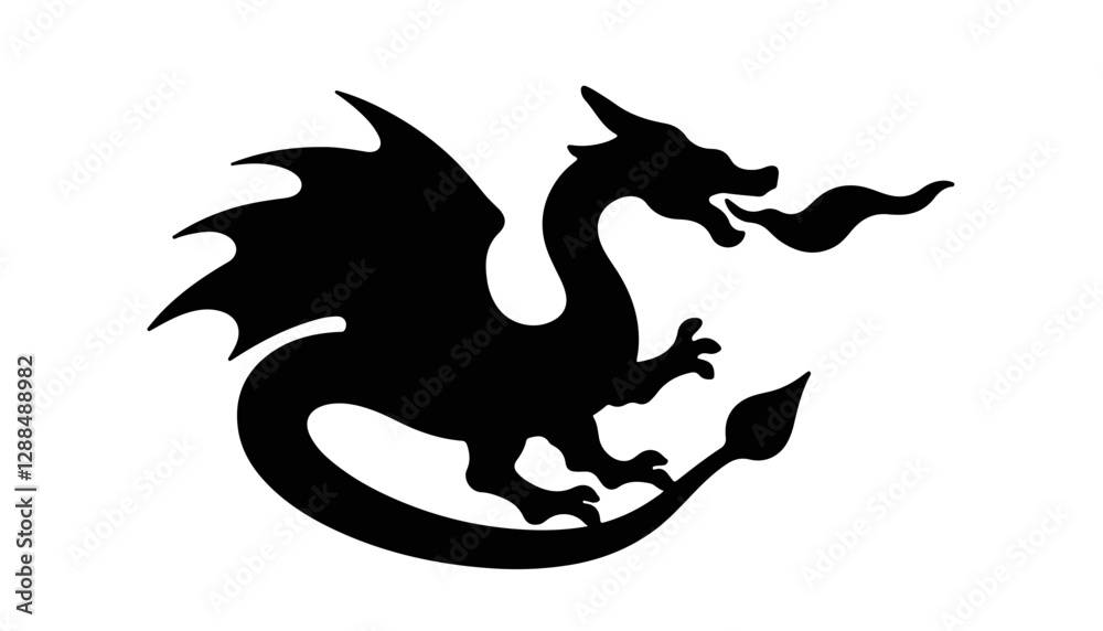 Black silhouette of a dragon breathing fire Black silhouette of a dragon breathing fire