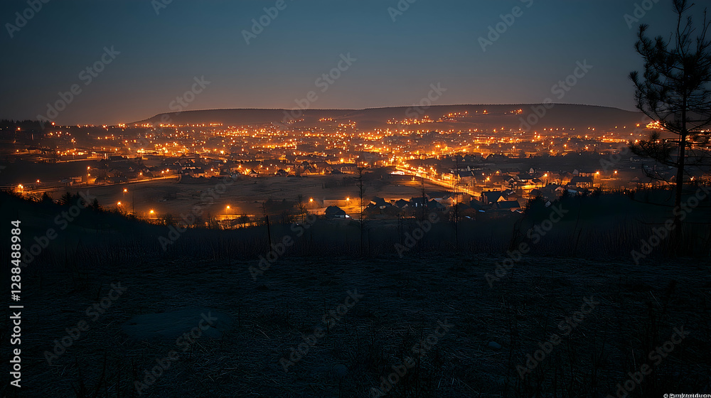 Fototapeta premium Night Cityscape Hilltop View