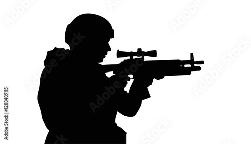 Soldier aiming with rifle in silhouette